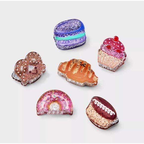 Cat & Jack Accessories - Mini Claw Clips, Cat & Jack™ Set of 6 Bakery Dessert Themed, Multicolor Glitter